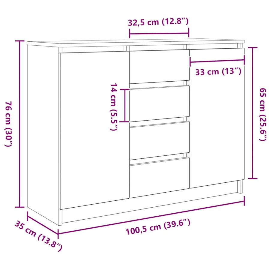 Buffet avec tiroirs vieux bois 100,5x35x76 cm bois d'ingénierie - 13