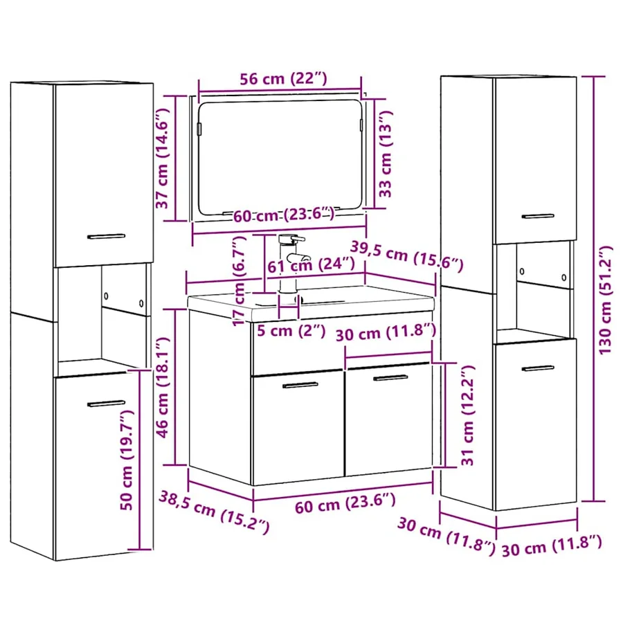Ensemble de mobilier de salle de bain 4 pcs Bois Ancien - 16