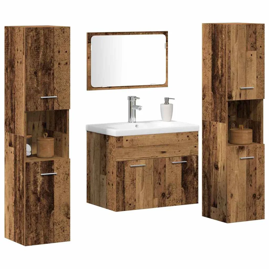 Ensemble de mobilier de salle de bain 4 pcs Bois Ancien - 3