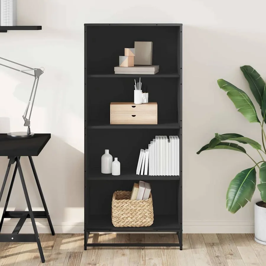 Bibliothèque noir 60x35x139 cm bois d'ingénierie - 3