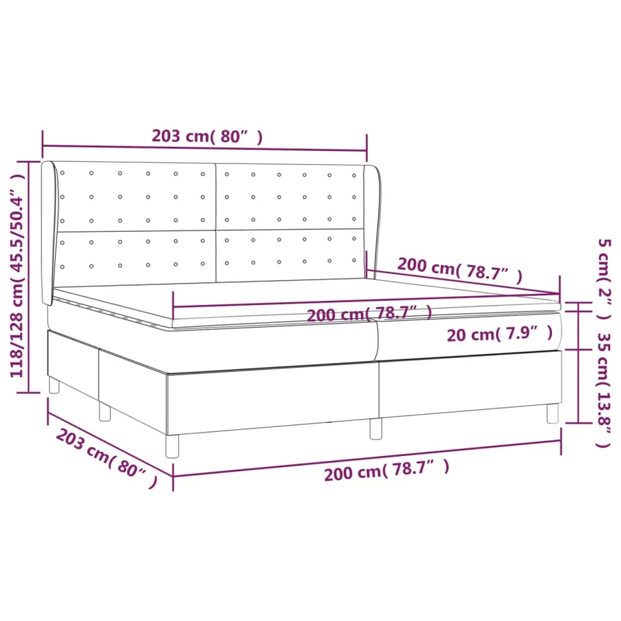Sommier à lattes de lit avec matelas Gris foncé 200x200cm Tissu - 7