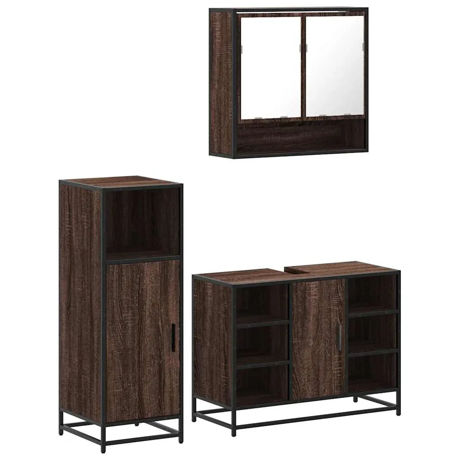 Ensemble de meubles de salle de bain 3 pcs Chêne marron - 2