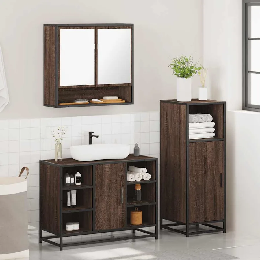 Ensemble de meubles de salle de bain 3 pcs Chêne marron - 4