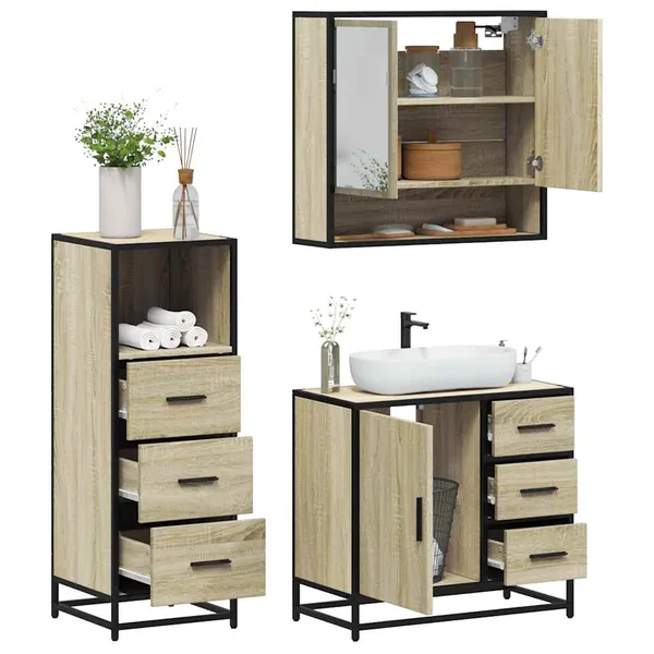 Ensemble de meubles de salle de bain 3 pcs chêne sonoma
