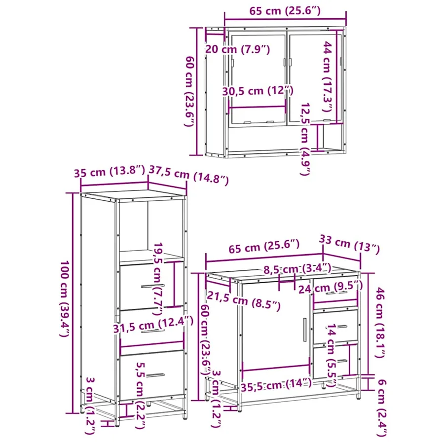 Ensemble de meubles de salle de bain 3 pcs chêne sonoma - 11