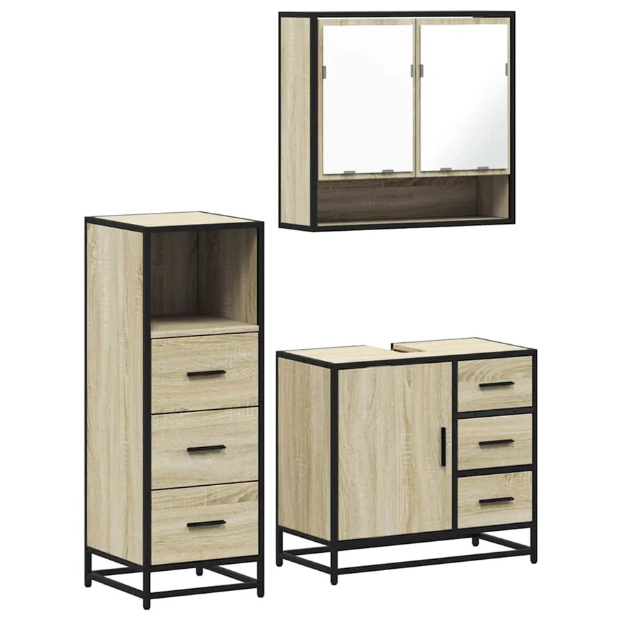 Ensemble de meubles de salle de bain 3 pcs chêne sonoma - 2