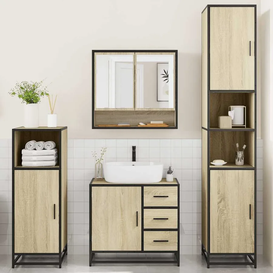Ensemble de meubles de salle de bain 4 pcs chêne sonoma - 3