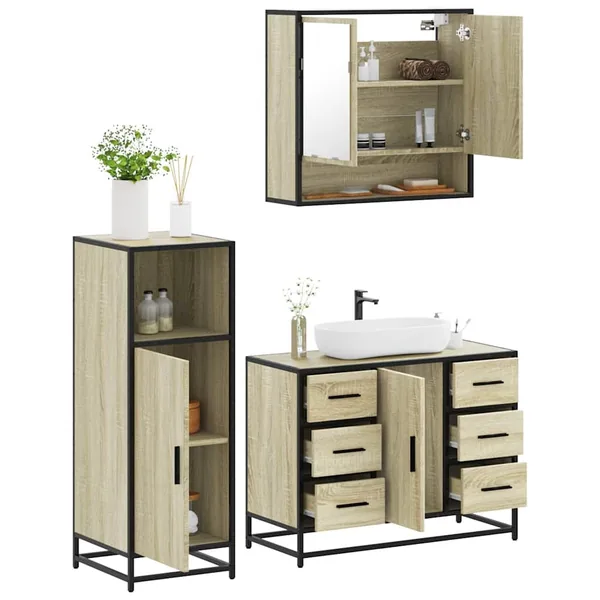 Ensemble de meubles de salle de bain 3 pcs chêne sonoma