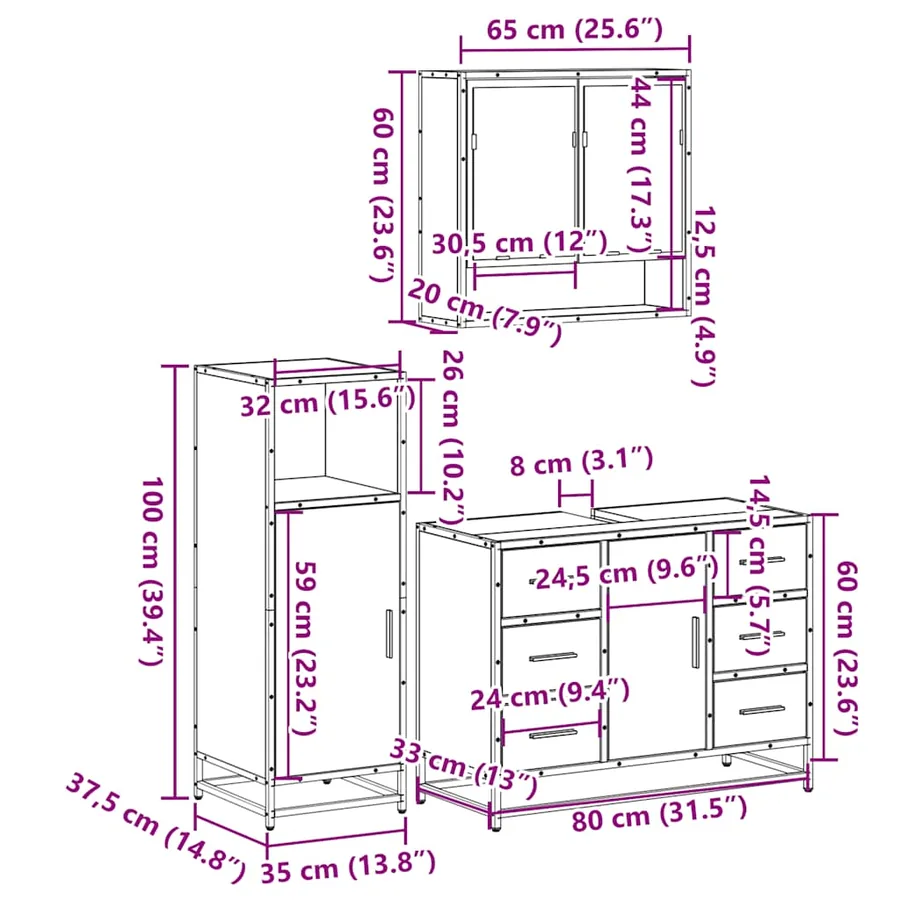 Ensemble de meubles de salle de bain 3 pcs chêne sonoma - 11