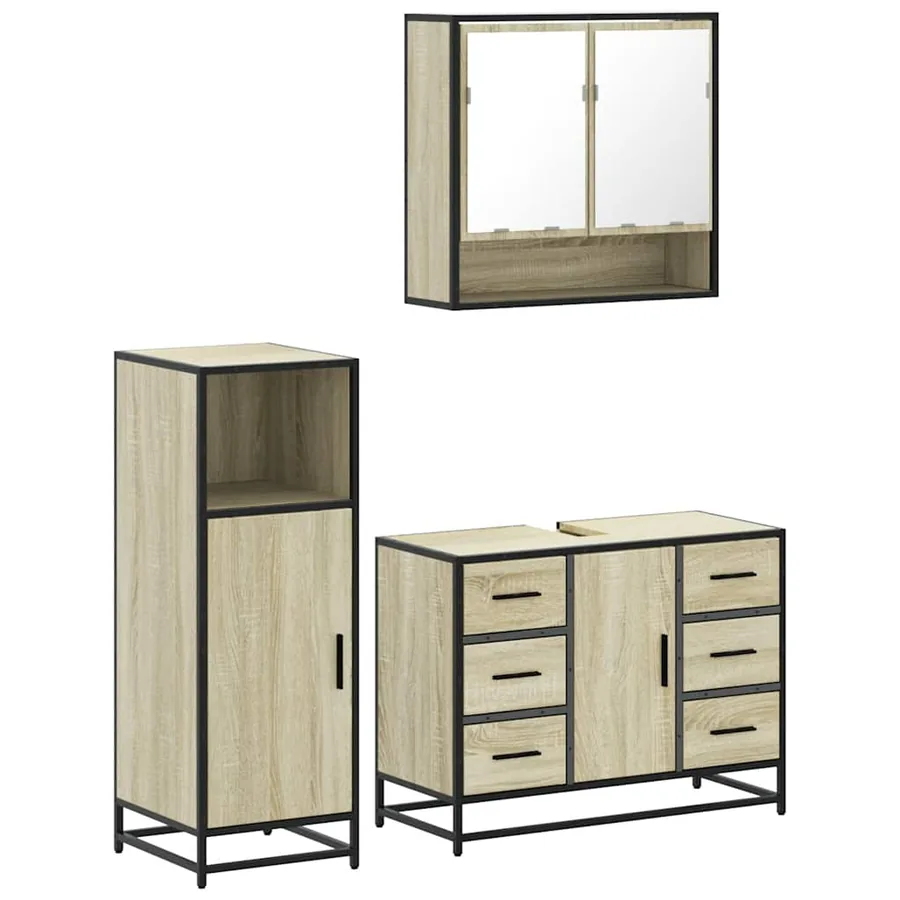 Ensemble de meubles de salle de bain 3 pcs chêne sonoma - 2