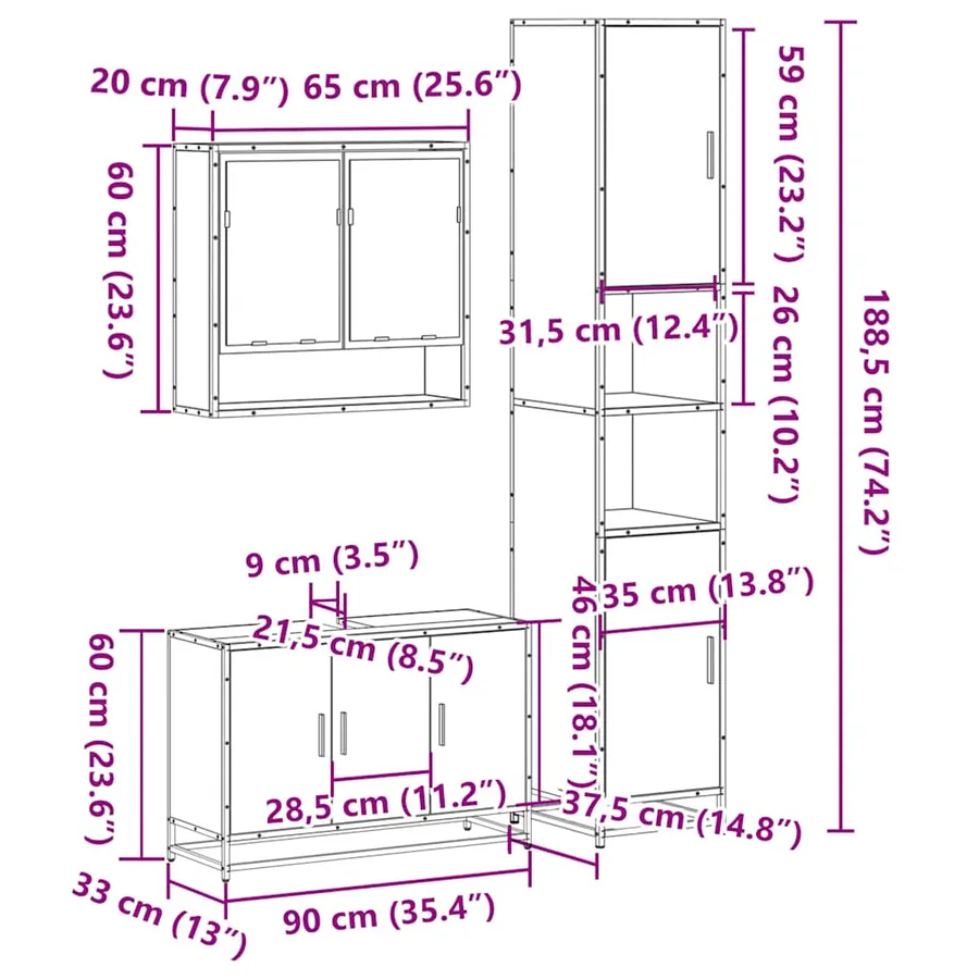 Ensemble de meubles de salle de bain 3 pcs chêne sonoma - 11