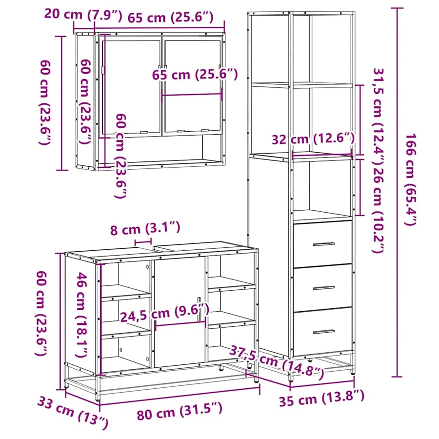 Ensemble de meubles de salle de bain 3 pcs chêne sonoma - 11