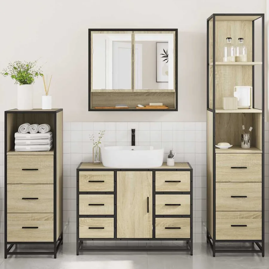 Ensemble de meubles de salle de bain 4 pcs chêne sonoma - 3