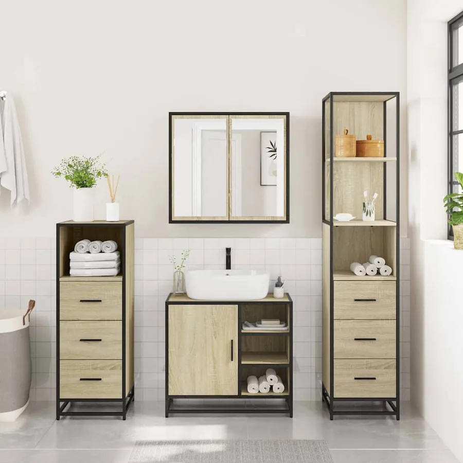 Ensemble de meubles de salle de bain 4 pcs chêne sonoma - 3