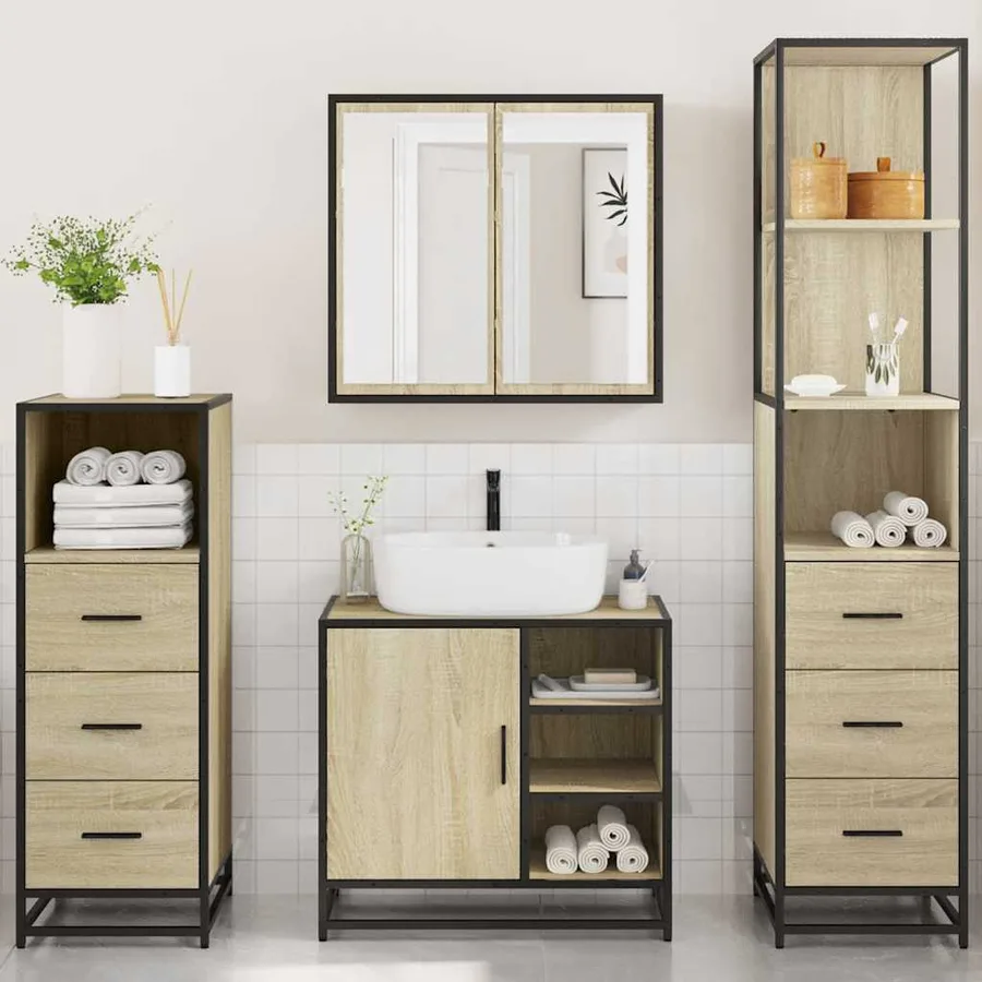Ensemble de meubles de salle de bain 4 pcs chêne sonoma - 4
