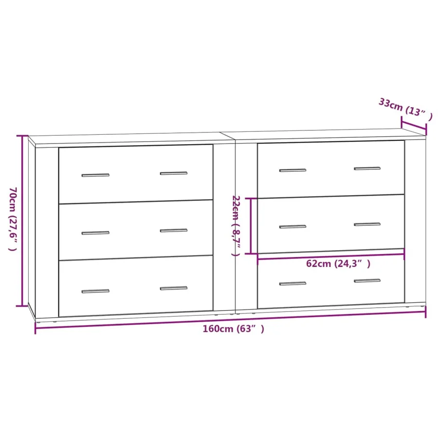Buffets 2 pcs blanc bois d'ingénierie - 9