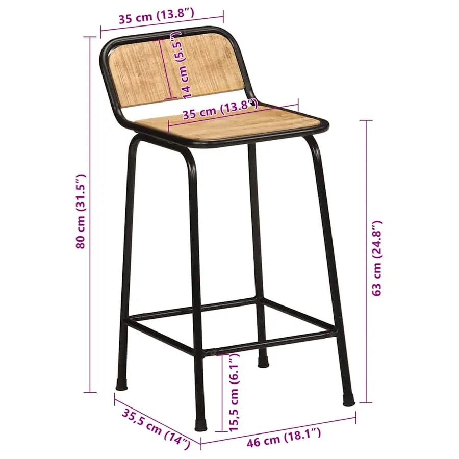 Tabourets de bar lot de 4 bois massif manguier brut - 9