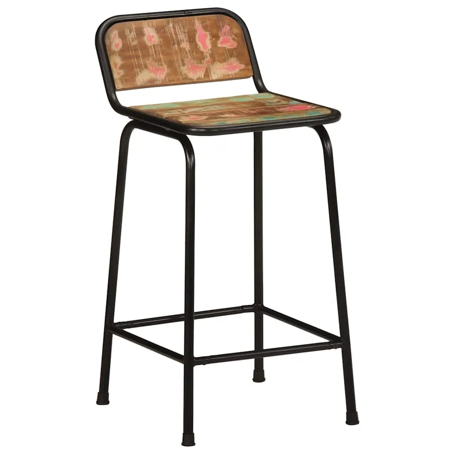 Tabourets de bar lot de 4 46x35,5x80cm bois massif récupération - 12