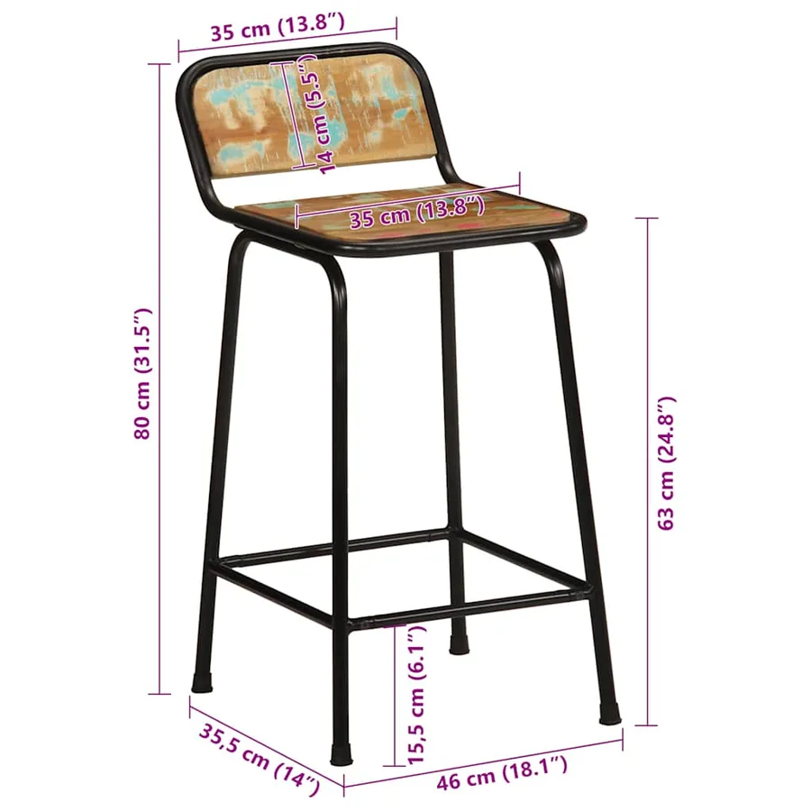 Tabourets de bar lot de 4 46x35,5x80cm bois massif récupération - 9