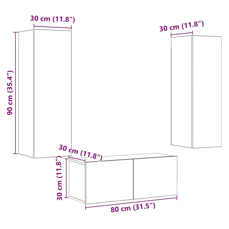 Meubles TV muraux 3 pcs vieux bois bois d'ingénierie - 10