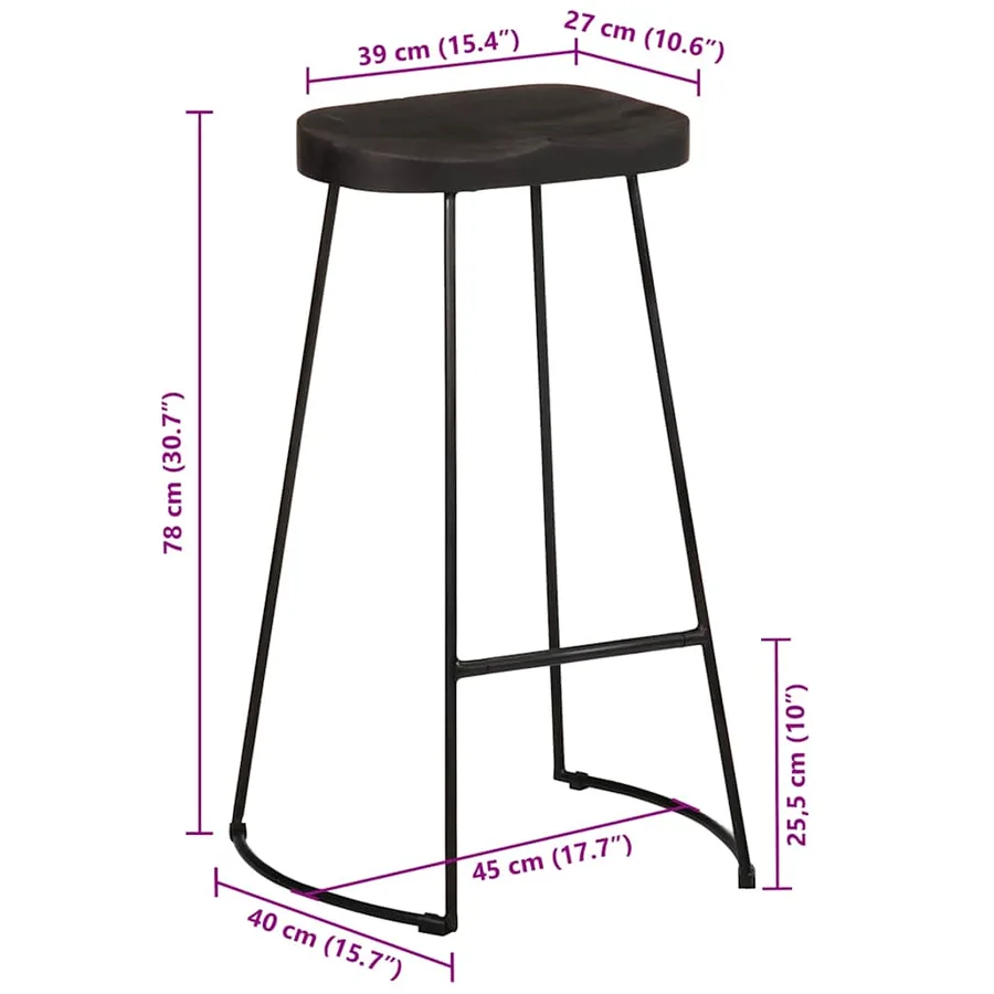 Tabourets de bar lot de 2 noir 45x40x78 cm bois manguier massif - 8