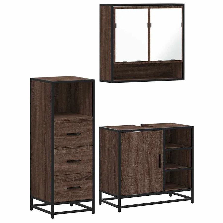 Ensemble de meubles de salle de bain 3 pcs Chêne marron - 2