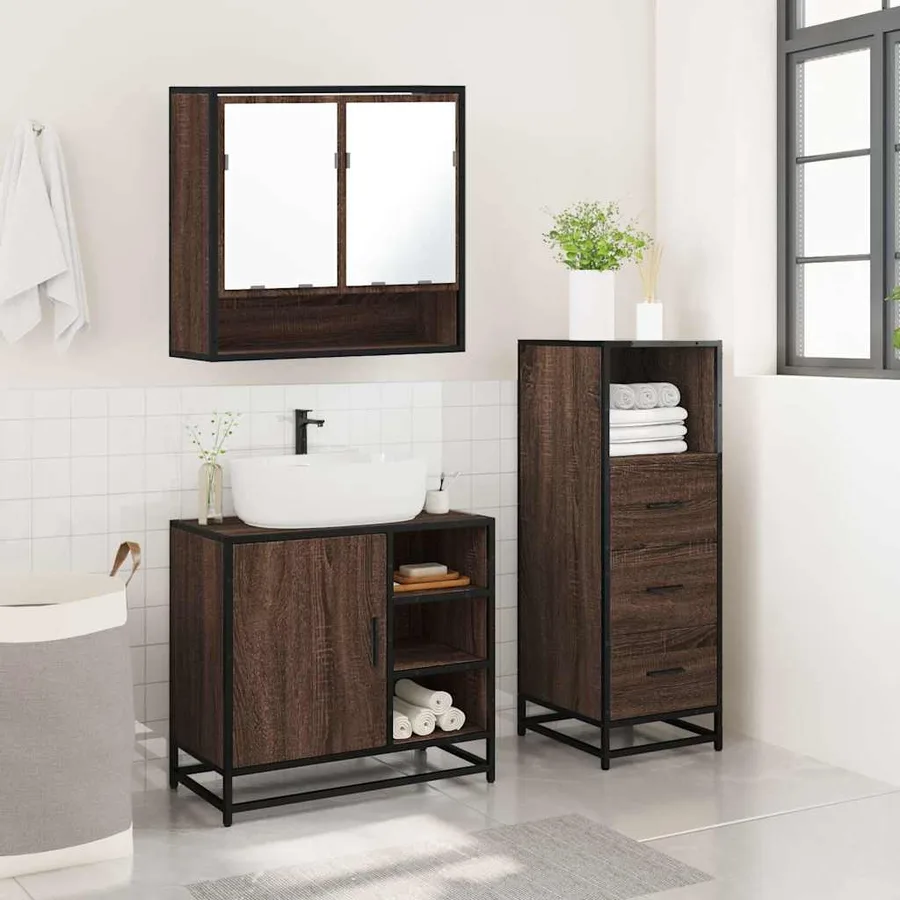 Ensemble de meubles de salle de bain 3 pcs Chêne marron - 4