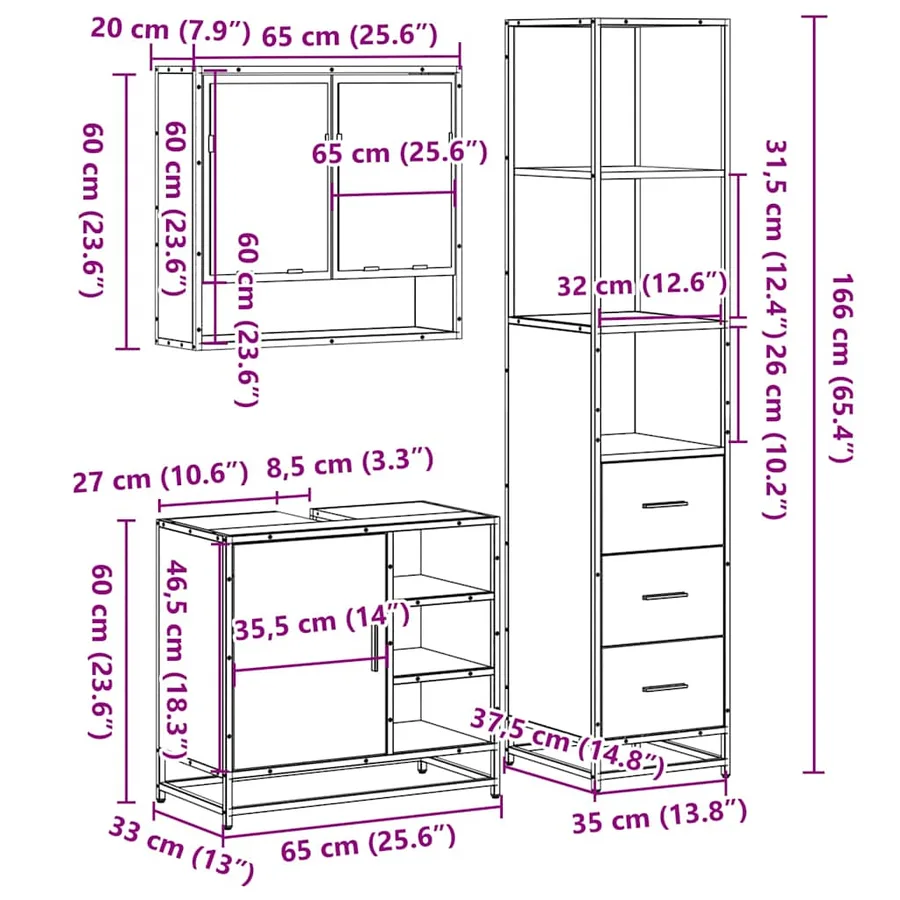 Ensemble de meubles de salle de bain 3 pcs chêne sonoma - 11