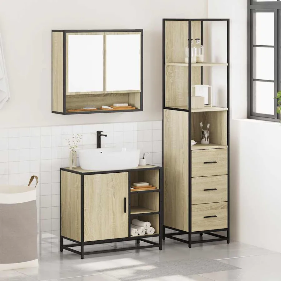 Ensemble de meubles de salle de bain 3 pcs chêne sonoma - 3