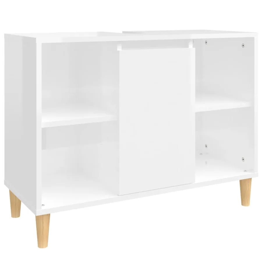 Meuble d'évier blanc brillant 80x33x60 cm bois d'ingénierie - 2