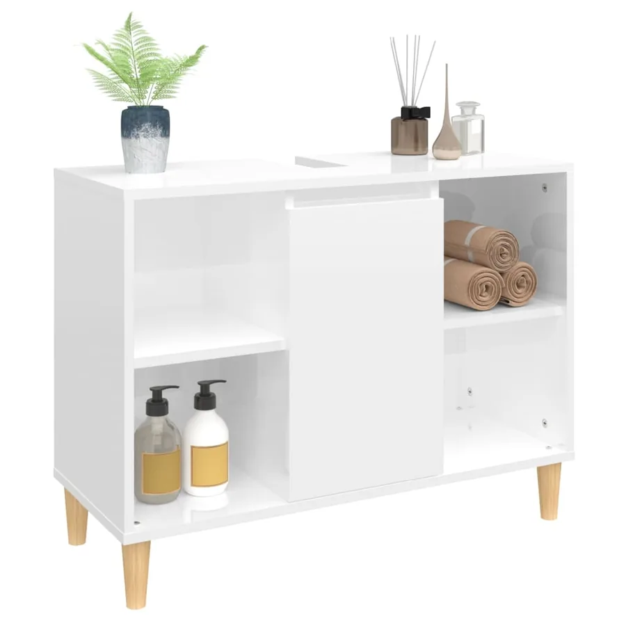 Meuble d'évier blanc brillant 80x33x60 cm bois d'ingénierie - 4