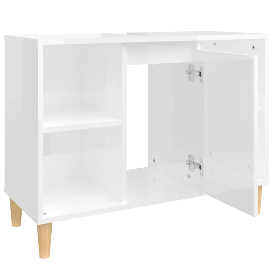 Meuble d'évier blanc brillant 80x33x60 cm bois d'ingénierie - 7