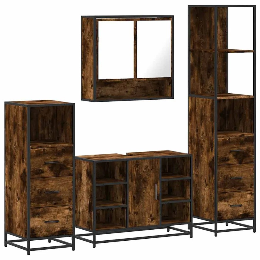 Ensemble meubles salle de bain 4 pcs chêne fumé bois ingénierie - 2