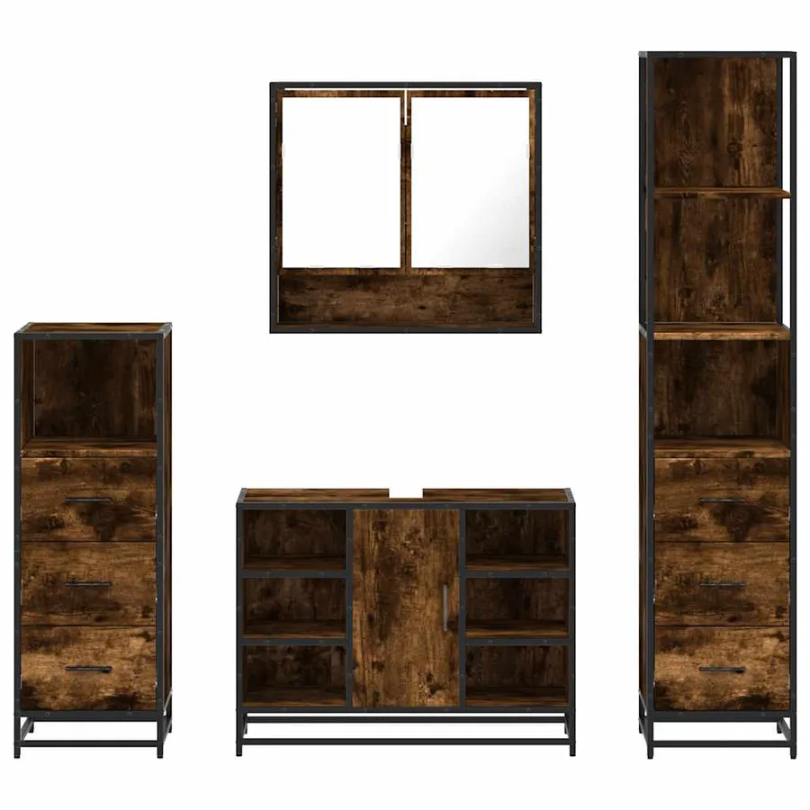 Ensemble meubles salle de bain 4 pcs chêne fumé bois ingénierie - 5