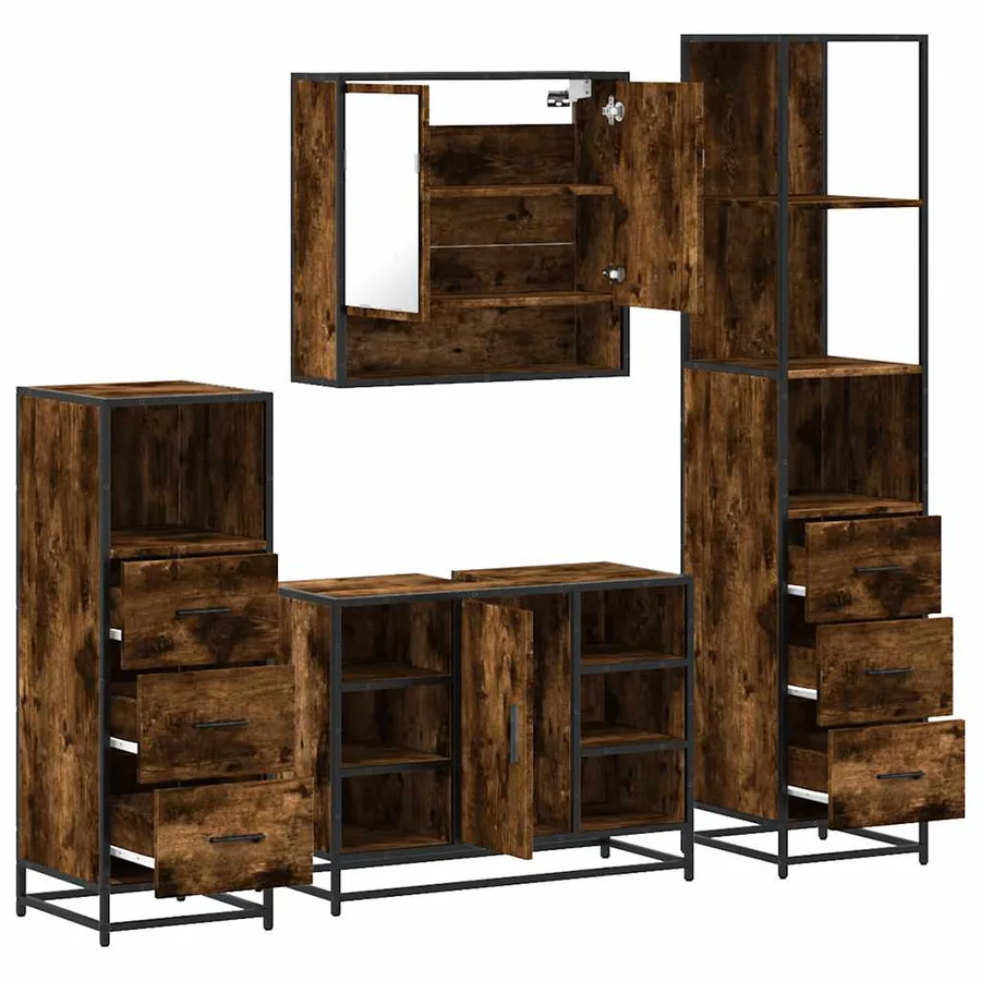 Ensemble meubles salle de bain 4 pcs chêne fumé bois ingénierie - 6