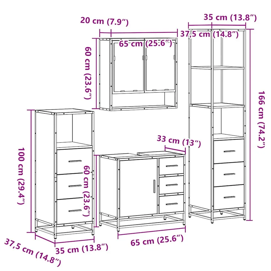 Ensemble meubles salle de bain 4 pcs chêne fumé bois ingénierie - 11