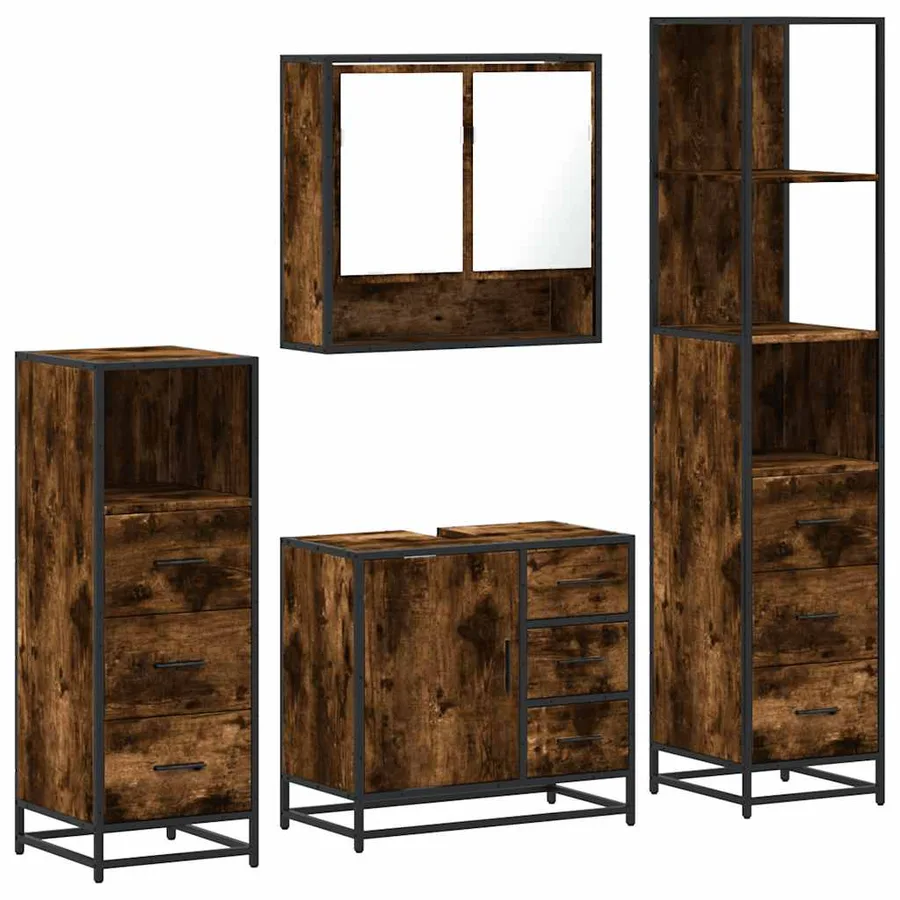 Ensemble meubles salle de bain 4 pcs chêne fumé bois ingénierie - 2