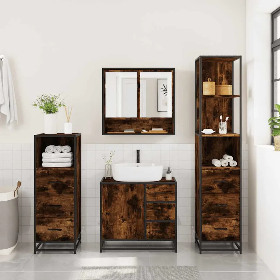 Ensemble meubles salle de bain 4 pcs chêne fumé bois ingénierie - 4