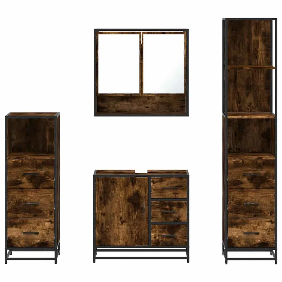 Ensemble meubles salle de bain 4 pcs chêne fumé bois ingénierie - 5