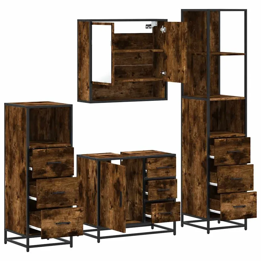 Ensemble meubles salle de bain 4 pcs chêne fumé bois ingénierie - 6