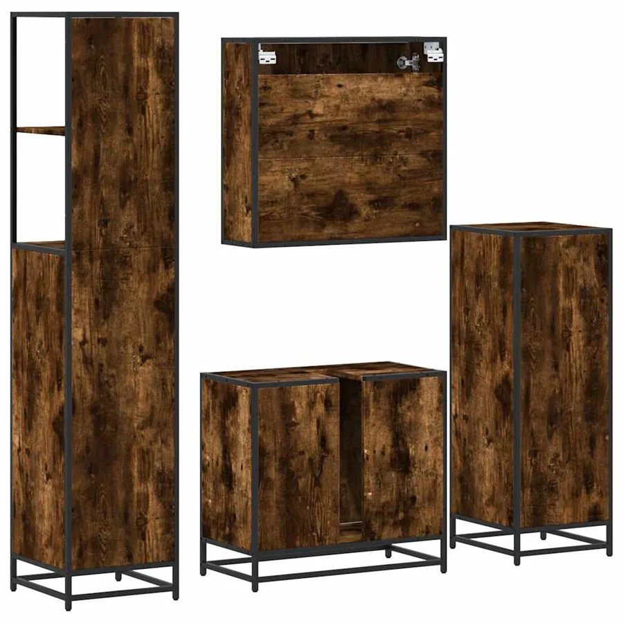 Ensemble meubles salle de bain 4 pcs chêne fumé bois ingénierie - 8