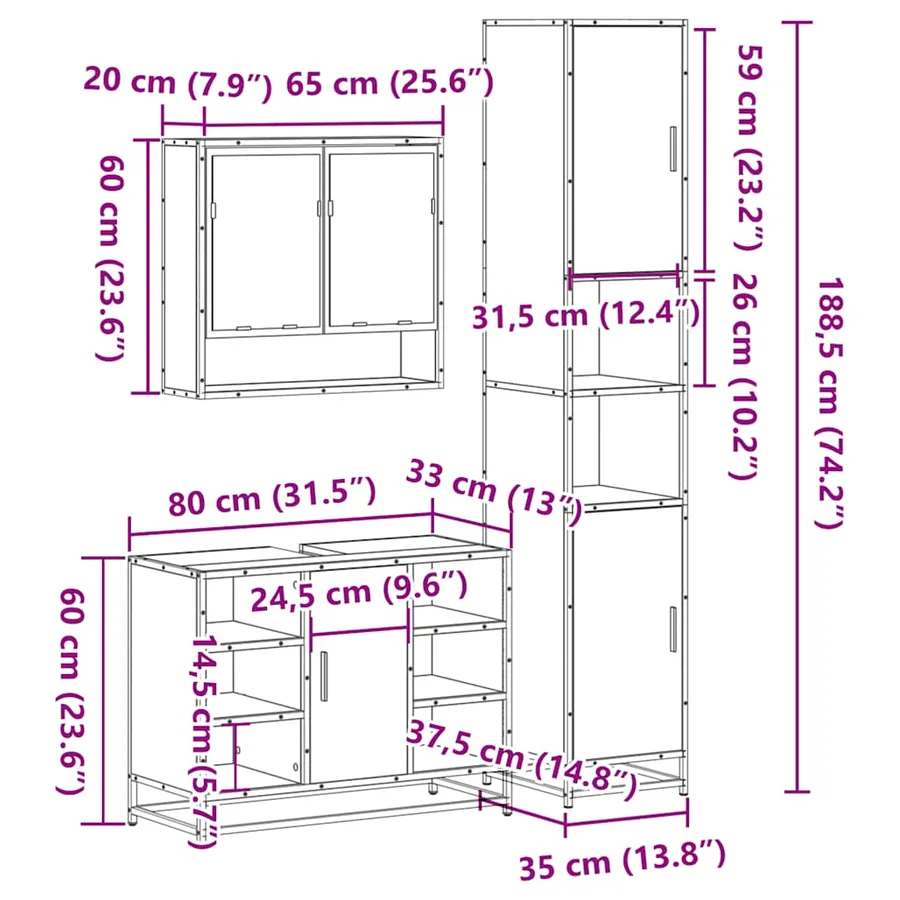 Ensemble de meubles de salle de bain 3 pcs Chêne fumé - 11