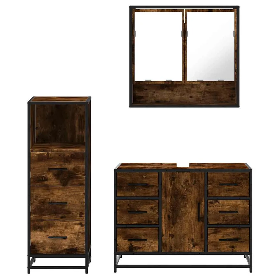 Ensemble de meubles de salle de bain 3 pcs Chêne fumé - 5