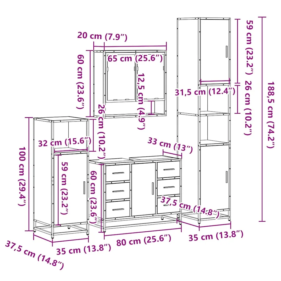 Ensemble meubles salle de bain 4 pcs chêne fumé bois ingénierie - 11