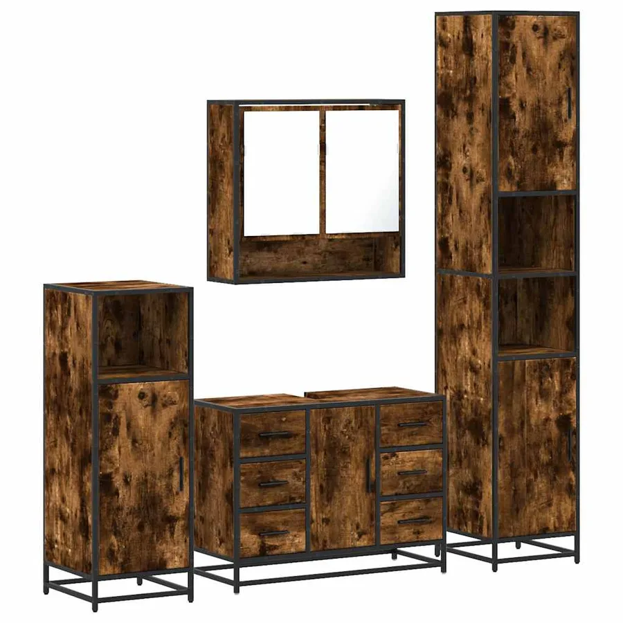 Ensemble meubles salle de bain 4 pcs chêne fumé bois ingénierie - 2