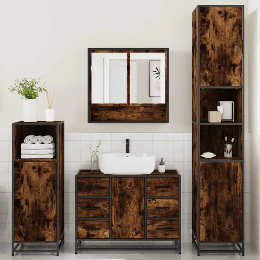 Ensemble meubles salle de bain 4 pcs chêne fumé bois ingénierie - 4