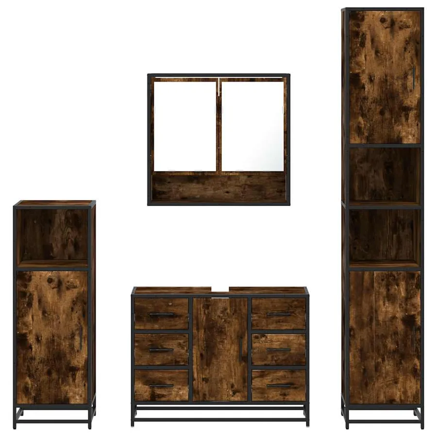 Ensemble meubles salle de bain 4 pcs chêne fumé bois ingénierie - 5