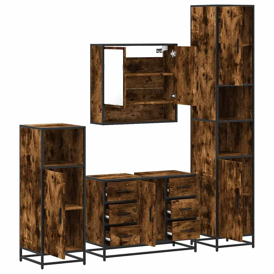 Ensemble meubles salle de bain 4 pcs chêne fumé bois ingénierie - 6