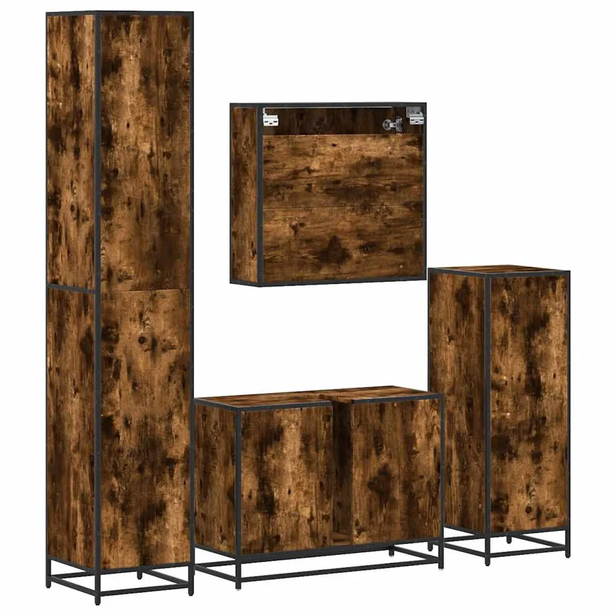 Ensemble meubles salle de bain 4 pcs chêne fumé bois ingénierie - 8