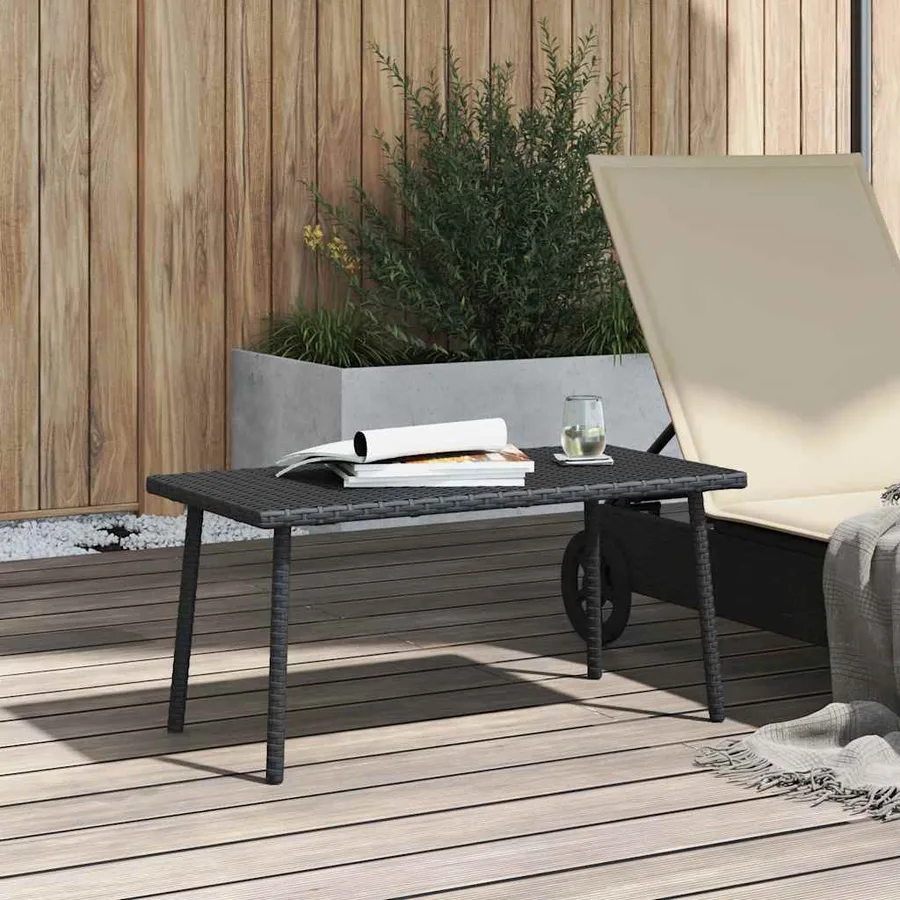 Table basse de jardin rectangulaire noir 80x40x37 cm rotin - 3